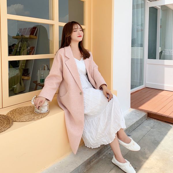 

large size women's fat mm2019 winter new simple and generous temperament wild long coat, Black