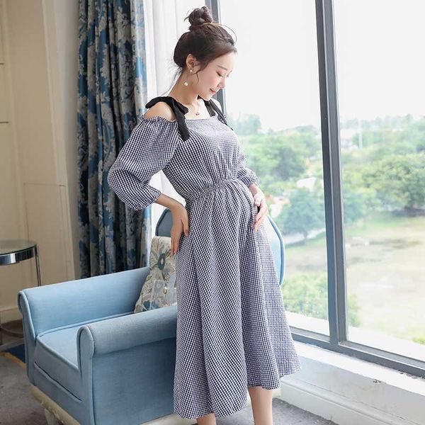 

cotton linen maternity dress pregnant women pregnant women clothes ladies strapless summer party evening dress, White