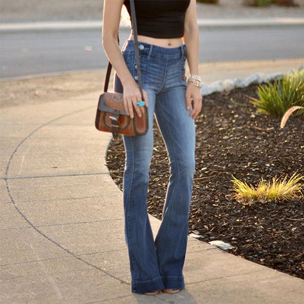 

jeans women's waist flare jeans slim denim skinny ladies women's wide legs retro large size, Blue