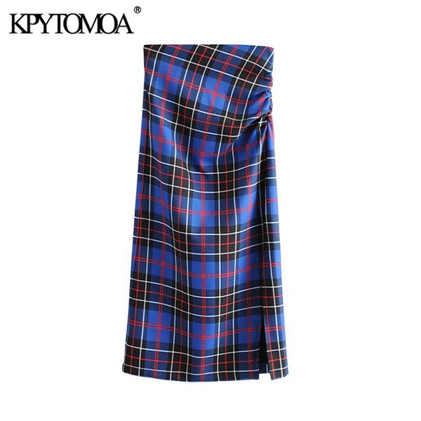 

vintage elegant office wear plaid midi skirt women 2019 fashion high waist back zipper split female skirts casual faldas mujer, Black