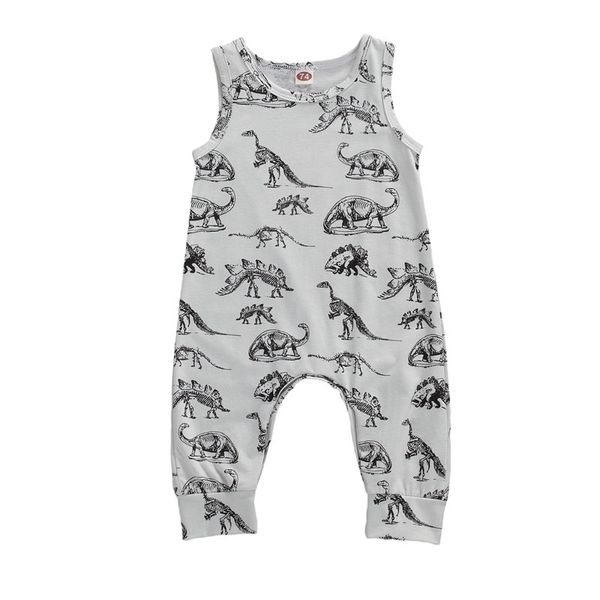 

2020 newborn boys girls one piece romper 0-24m summer dinosaur printed round neck sleeveless jumpsuits infant baby girls outfits, Blue
