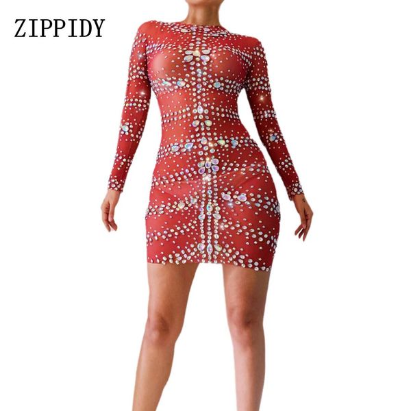 

silver rhinestones red dress evening birthday celebrate outfit stage dance stretch dresses women singer dancer clothing, Black;red