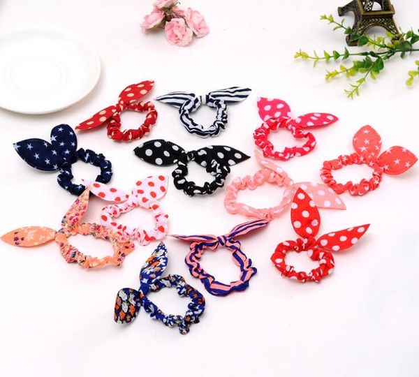 

children women hair band cute polka dot bow rabbit ears headband girl ring scrunchy kids ponytail holder hair accessories gd169, Golden;silver