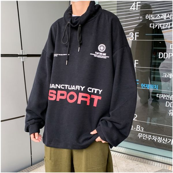 

2019 осень и зима новая молодежь популярная личность свая воротник печати толстовка с капюшоном вскользь пуловер m-xl, Black