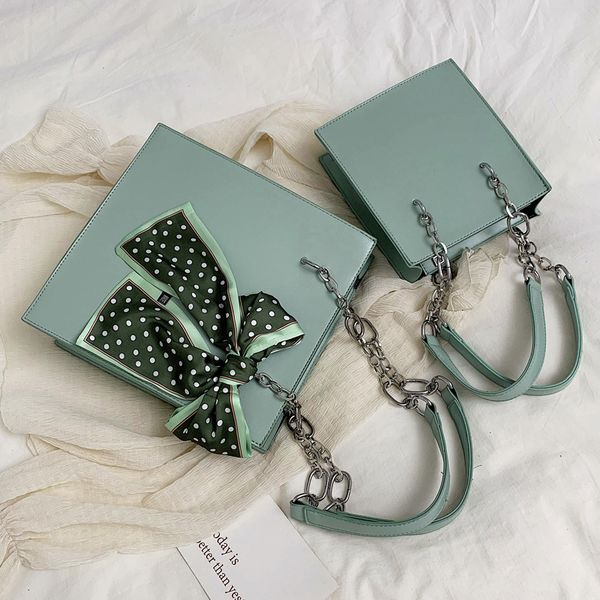 

elegant female ribbon tote bag 2019 fashion new pu leather women's handbag chain shoulder messenger bag