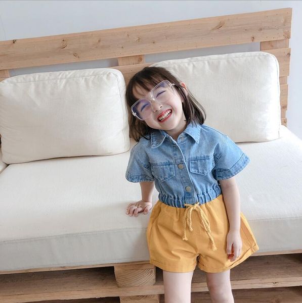 

2020 selling baby girls boys patchwork overall summer kids short 2-7 years, Blue