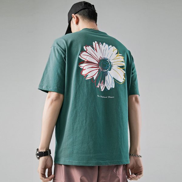 

designer extreme cold t-shirt mens 2020 summer new loose daisy printing trend japanese mens short-sleeved t-shirt, White;black