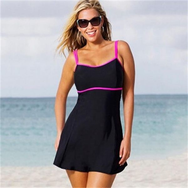 

2020 solid color large size skirt fat woman swimsuit shoulder strap belly-covering swimsuit, White;black