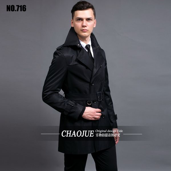 

s-6xl plus size double breasted black trench coat men slim fit beige spring jackets mens middle length coat sales ing, Tan;black