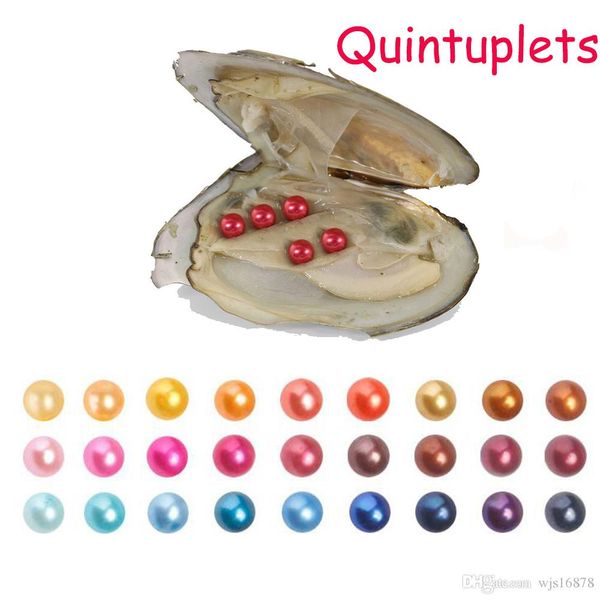

2019 diy 6-7mm freshwater oyster with quintuplets pearls mixed 27 colors circle natural pearl in vacuum package for jewelry gift, White