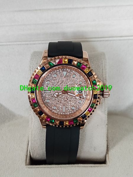 

luxury men diamond watch 116655 are loaded with 2813 movement automatic watches, 40mm rose gold diamond rubber watch, Slivery;brown