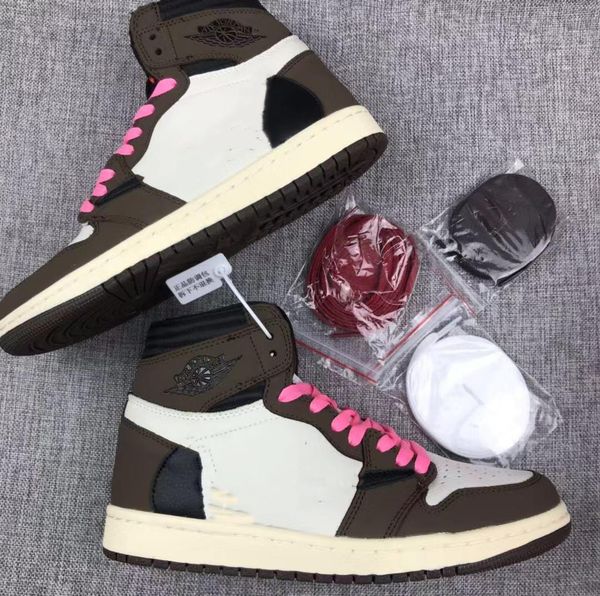 

дизайнерские баскетбол обувь sail dark mocha university red открытый sneakers2020 новый релиз трэвис скотт x 1 low og ts sp 1s man, Black;red