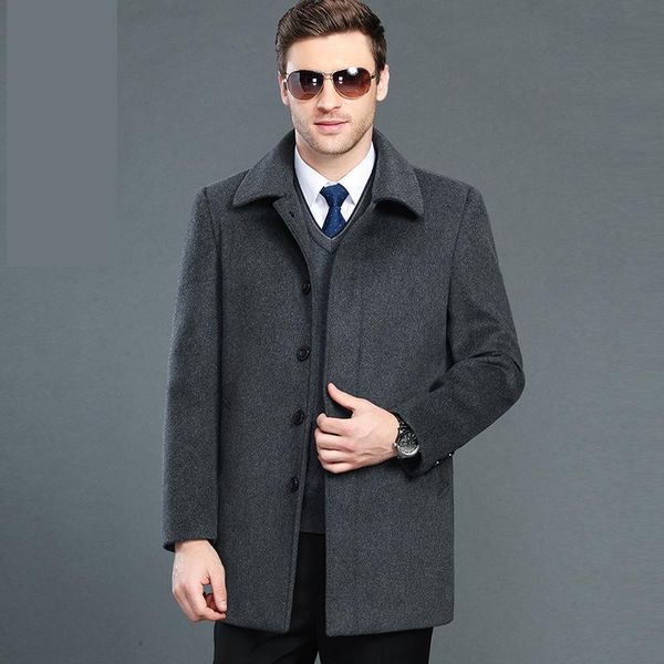 

new arrival men fashion plus velvet wool overcoat casual turn-down collar single breasted thick coat plus size 5xl, Black