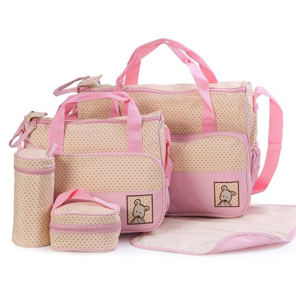 

5pcs baby changing nappy stroller straps durable hospital dots print diaper bags set oxford cloth waterproof for mom practical