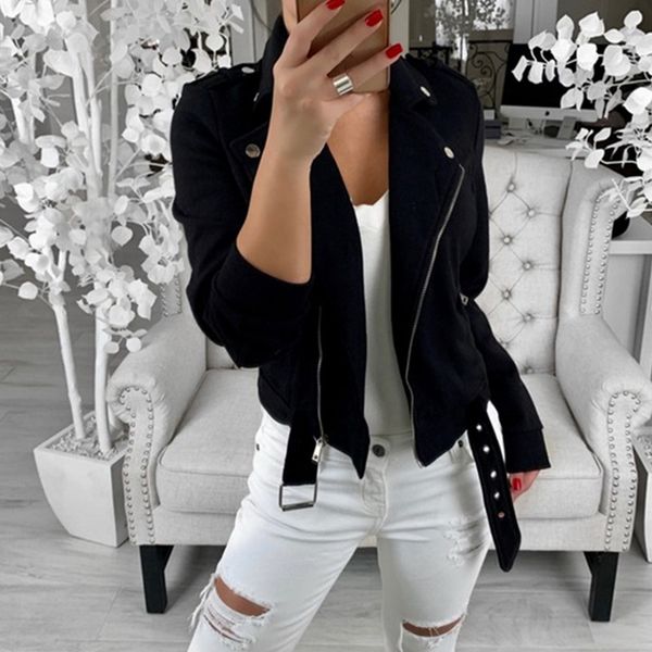 

wenyujh new autumn women black slim cool lady jackets sweet female zipper femme outwear coat long sleeve basic jackets plus size, Black;brown
