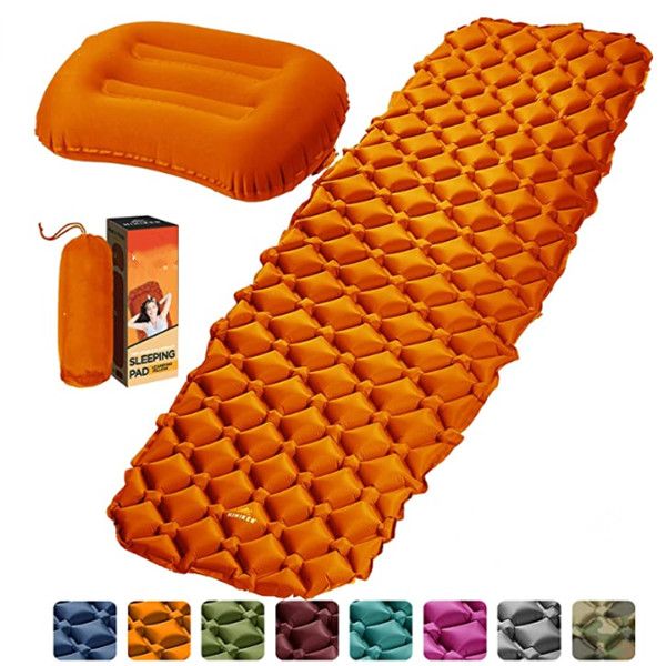 

camping sleeping pad inflatable travel pillow ultralight backpacking air mattress w compact carrying bag sleeping mat orange