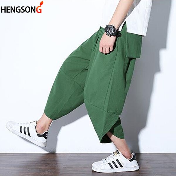 

punk style male pants elastic waist lantern pencil pants men harjuku hiphop jogger trousers harem befree, Black