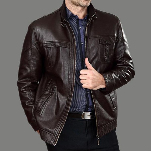 

nice autumn middle-aged men's leather jackets fashion winter man with thick fur big yards men's leather coat 111%cotton m-xxxl, Black