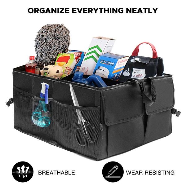 

black foldable car auto back rear trunk seat big storage bag pockets organizer portable car large capacity storage box