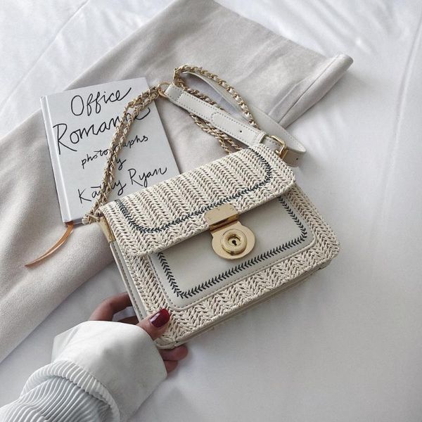 

new chain strap female shoulder messenger handbags small straw bags for women casual summer beach ladies' crossbody flap bags