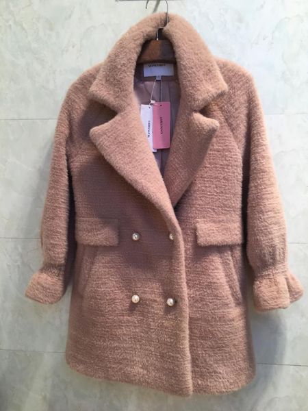 

woman wool coat jackets outerwear elegant jacket warm with pearl long overcoat for ladies, Black