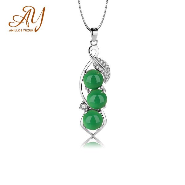 

anillos yuzuk natural green chalcedony pendants 925 silver color necklace for women agate jade gemstone peas pendants necklace