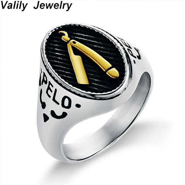 

valily men barber razor ring fashion professional barber tools for men women stainless steel led barber pole design ring jewelry, Silver