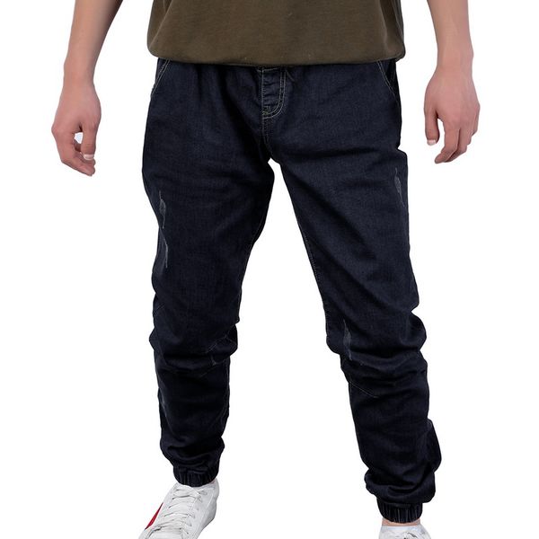 

black blue jeans men leisure solid color jeans 2019 new fashion slim casual loose comfortable lace up pencil pants hip pants