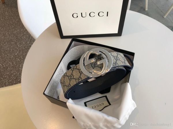 

fashion 4.0 cm width gold silver buckle canvas leather men belt with box belts women belts 1149844, Black;brown