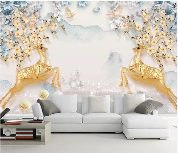 

wdbh 3d wallpaer custom p elk fortune tree european simple relief tv background 3d wall murals wallpaper for walls 3 d room home decor