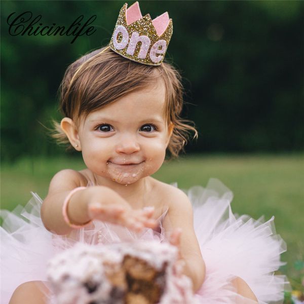 

chicinlife baby girl first birthday hat headband crown 1/2/3 year old princess hairband p props baby shower party supplies