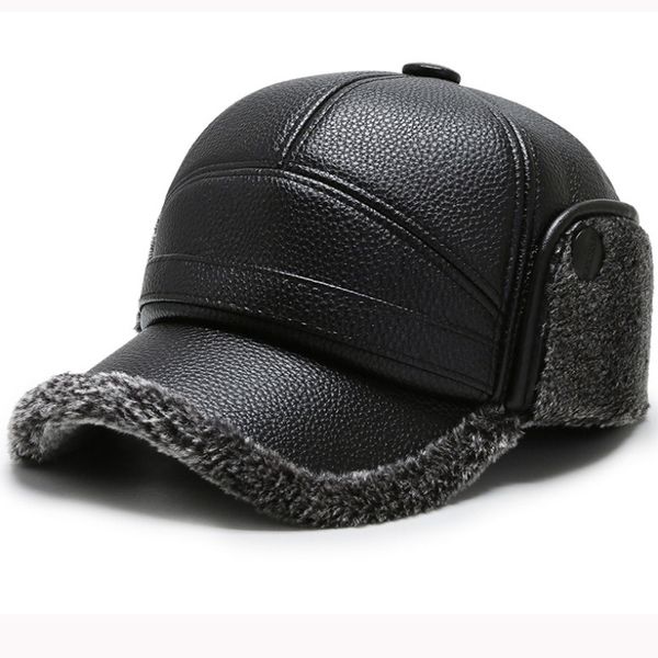 

ht2786 thick warm winter hat men windproof leather hat male earflap baseball cap fur winter baseball dad with ear flap, Blue;gray
