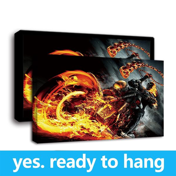 

framed wall art hd canvas print fire chains ghost rider wide art print on canvas home decor - ready to hang - frame