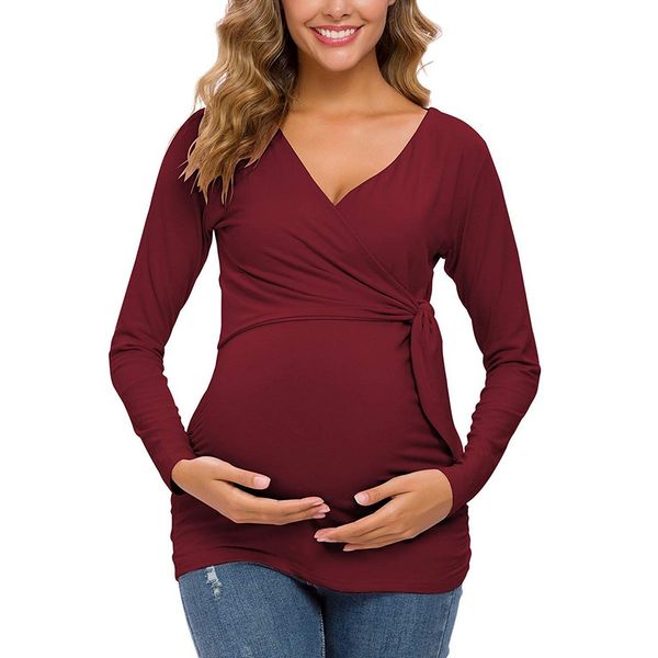 

winter maternity clothes women's maternity solid 4 colors blouse long sleeve v-neck shirts nursing for breastfeeding @47
