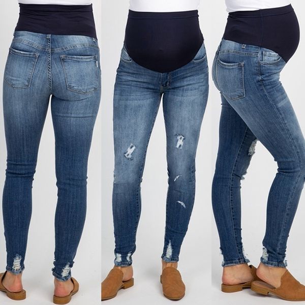 

pregnant woman ripped jeans maternity pants trousers nursing prop belly legging waist women jeans pants plus size, Blue