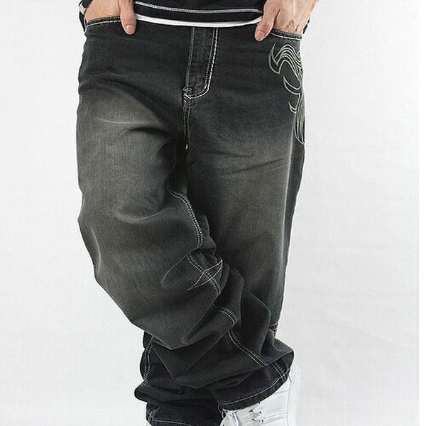 

2019 mens baggy jeans men wide leg denim pants hip hop new fashion embroidery skateboarder jeans cholyl, Blue