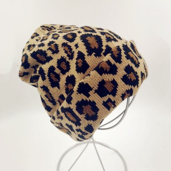 

2019 winter women leopard beanie hats warmer ladies' hats fashion leopard print knitted winter skulles caps, Blue;gray