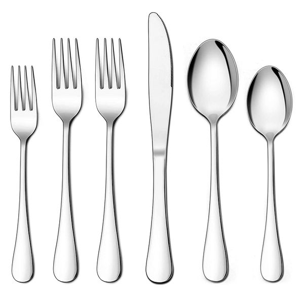 

48-piece silverware set with extra forks, stainless steel flatware cutlery set for 8, eating utensils tableware, dishwasher safe