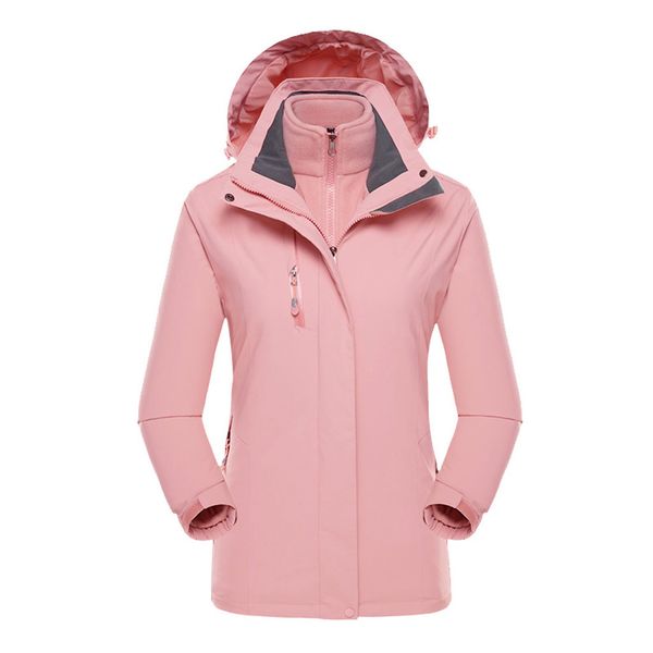 

jaycosin womens plus size waterproof hoodie hat detachable breathable sport outdoor coat women two-piece detachable liner jacket, Black;brown