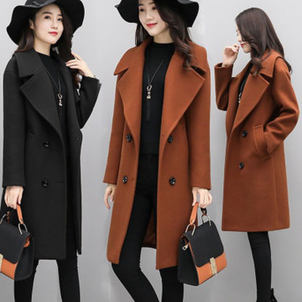 

2019 autumn and winter new ladies fashion large size plus fertilizer to increase woolen coat, Black