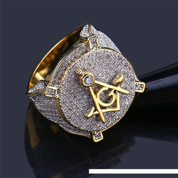 

масонские аг хип-хоп кольца для мужчин 18k позолоченные хип-хоп ювелирные изделия бренд дизайн кубического циркония кольцо аксессуары, Golden;silver