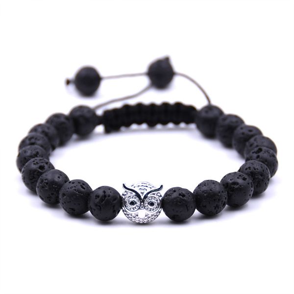 

owl bracelet lava rock beads charms bracelets women's essential oil diffuser natural stone beaded bangle for men s chakra crafts jewelr, Golden;silver