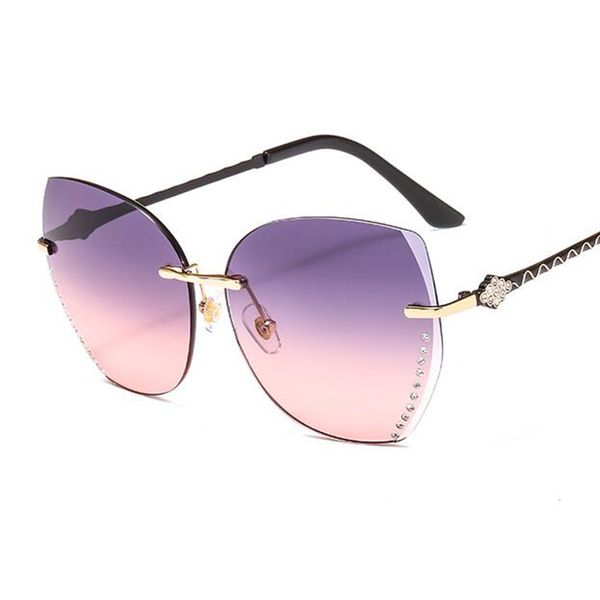 

fashion elegant rimless sunglasses geometric gradient lens inlaid rhinestone sun glasses for female 2019 new stylish glasses, White;black