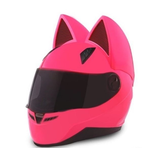 

2018 motorcycle helmet cat ears personality full hair helmet 4 color pink yellow