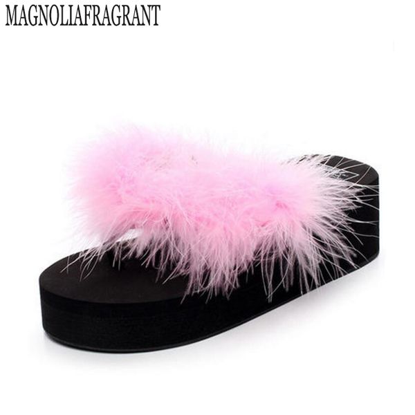 

summer feather shoes woman sandals sapato feminino hawaii beach flat wedge tassel flip flops lady slipper sandalias mujer z117, Black