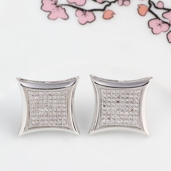 

925 sterling silver iced out cz premium diamond cluster zirconia square 18k gold silver plated stud earrings for men hip hop jewelry, Golden;silver