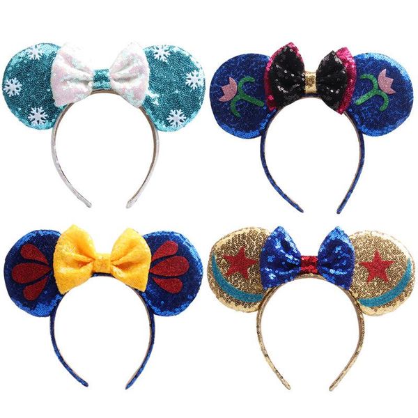 

2019 christmas cosplay headdress hoop princess glitter mouse ears headband big sequin bow hair band for girls women hair accessories, Slivery;white
