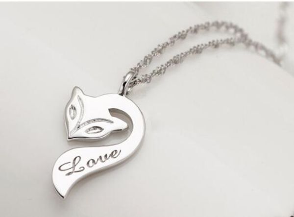 

fashion-necklace 925 sterling silver plated fire fox necklace love charm pendant enamel bronze jewelry for women wedding christmas gift