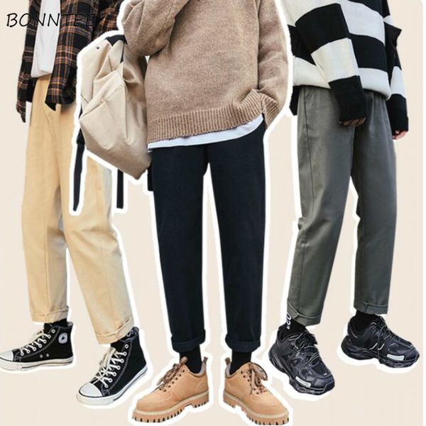 

мужчины повседневные брюки плюс размер s-5xl грузовой толстый зимний прямой японский платье suitpants тренировочные брюки мужские бегуны брю, Black