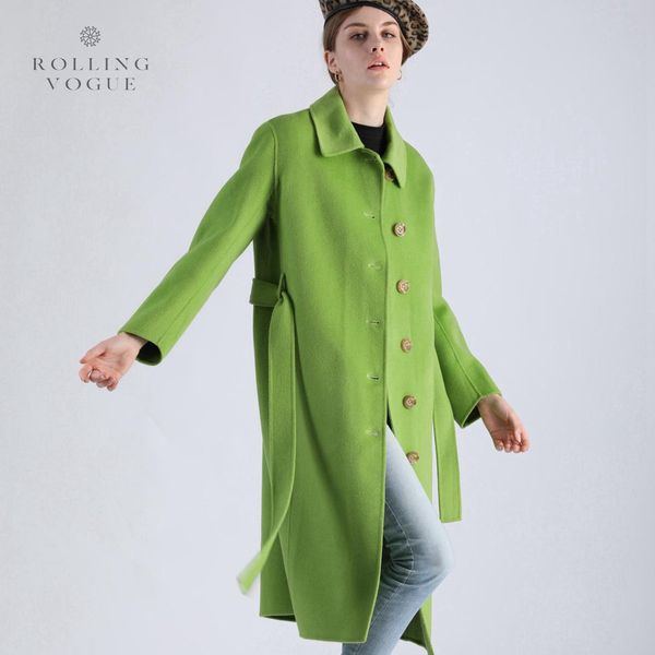 

new 2019 winter warm green long cashmere coat women elegant woolen cocoon oat luxury wool blends streetwear belted, Black